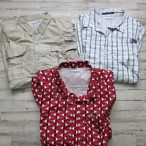 Lot of 3 Columbia PFG 2XL Vented Fishing Shirts Short Sleeve Fish Casual XXL